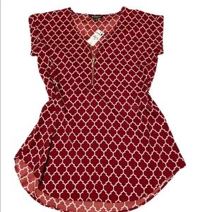 Express Silky Maroon Pattern Shortsleeved Top
